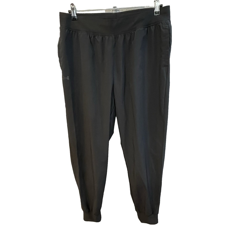 Women's L Under‎ Armour High-Rise Woven Pants Black Elastic Waist Drawstring